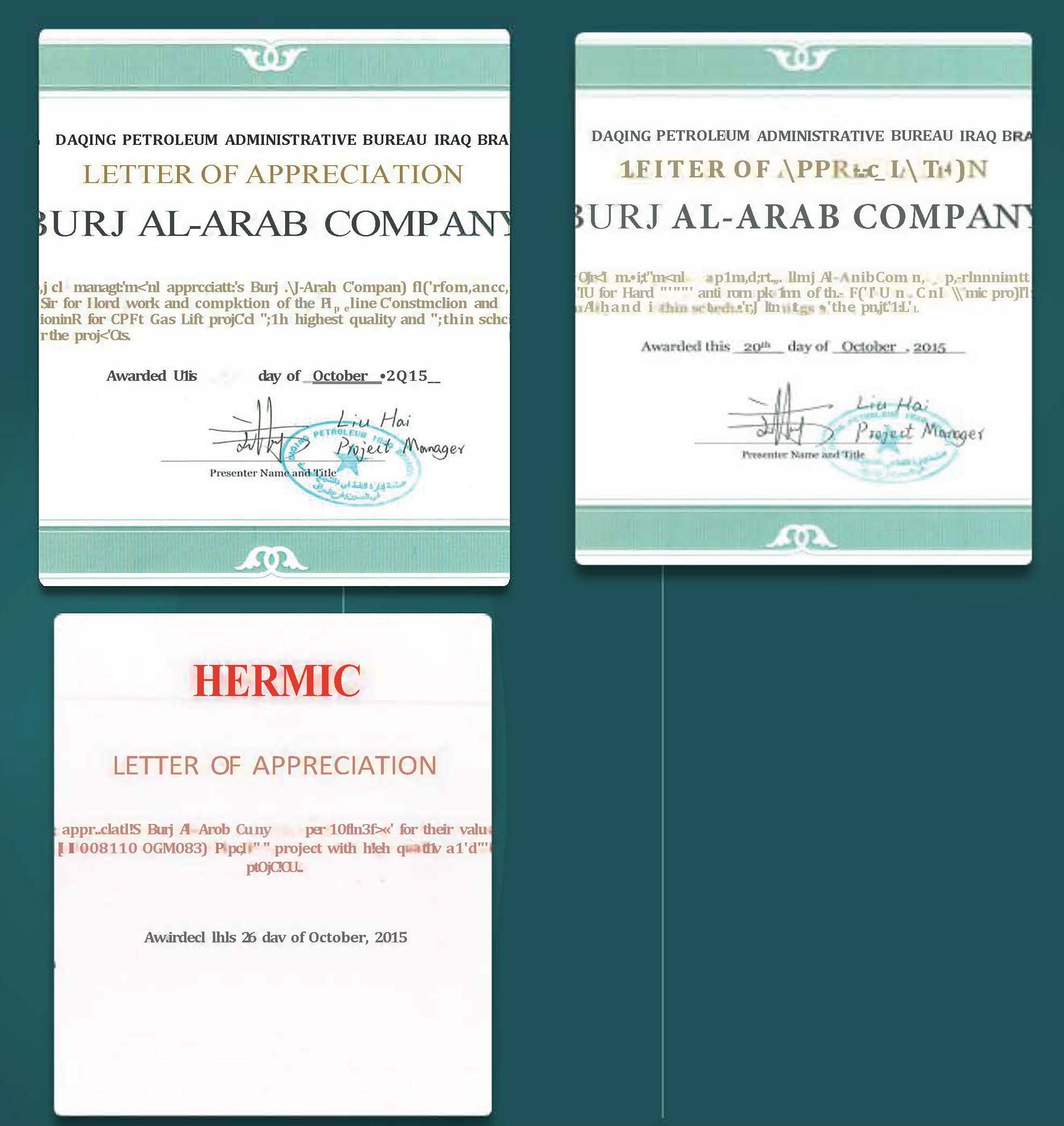 CERTIFICATES OF APPRECIATION